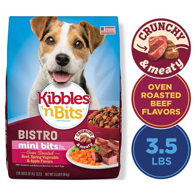 Kibbles ‘N Bits Bistro Mini Bits Small Breed Dog Food, Oven Roasted Beef, Spring Vegetable and Apple Flavors, 3.5 Lb. Bag