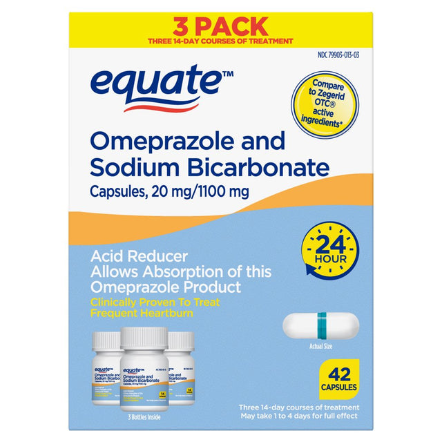 Equate Omeprazole and Sodium Bicarbonate Capsules, 20 Mg/1100 Mg, Acid Reducer, 42 Count