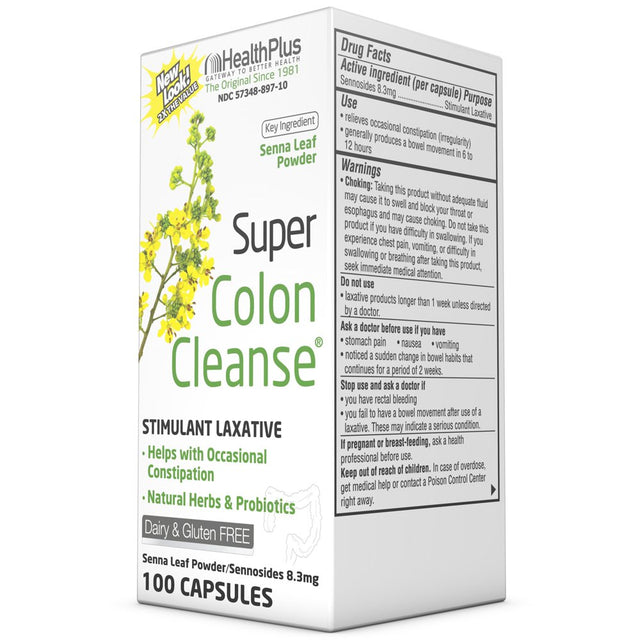 Health plus Super Colon Cleanse Laxative Capsules, 100-Count, 50 Servings