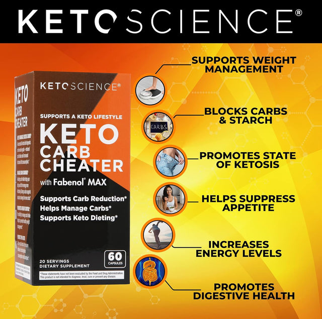 Keto Science Keto Carb Cheater, Supports Carb Reduction, Helps Manage Carbs, Supports Keto Diet, Keto Cheat Meal, Eat Carbs While on Keto, with White Kidney Bean Extract, 20 Servings, Orange
