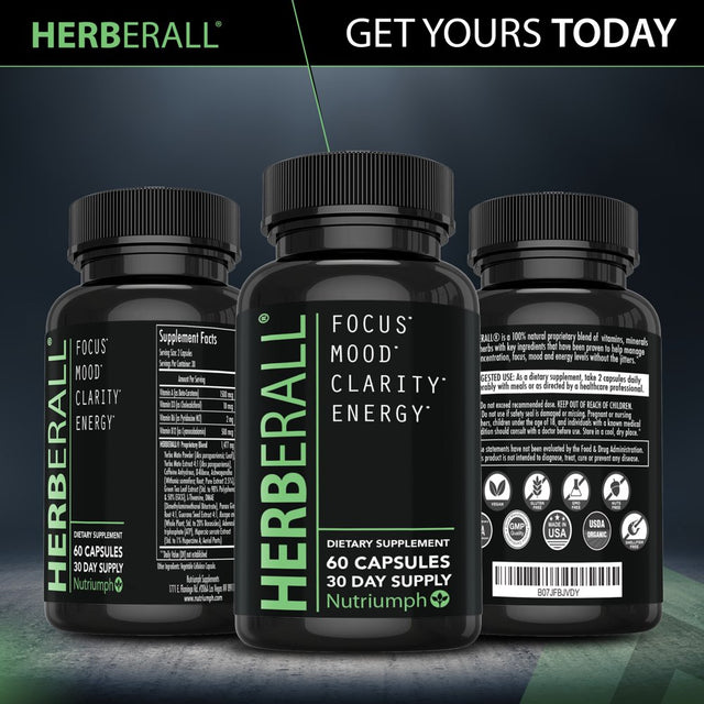 Nutriumph HERBERALL Brain Supplement, Boost Memory, Focus & Energy - 60 Capsules