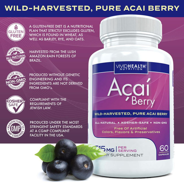 All Natural Acai Berry Supplement | Maximum Strength Vitamin to Boost Metabolism | Acai Berry Cleanse for Detoxification & Weight Loss, 60 Capsules