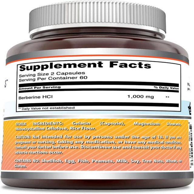 Amazing Formulas Berberine 1000Mg per Serving 120 Capsules Supplement