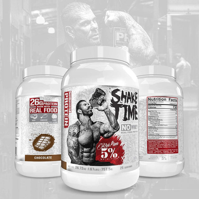 5% Nutrition Rich Piana Shake Time | No-Whey 26G Animal Based Protein Drink | Grass-Fed Beef, Chicken, Whole Egg | No Sugar, Dairy, or Soy (Chocolate)