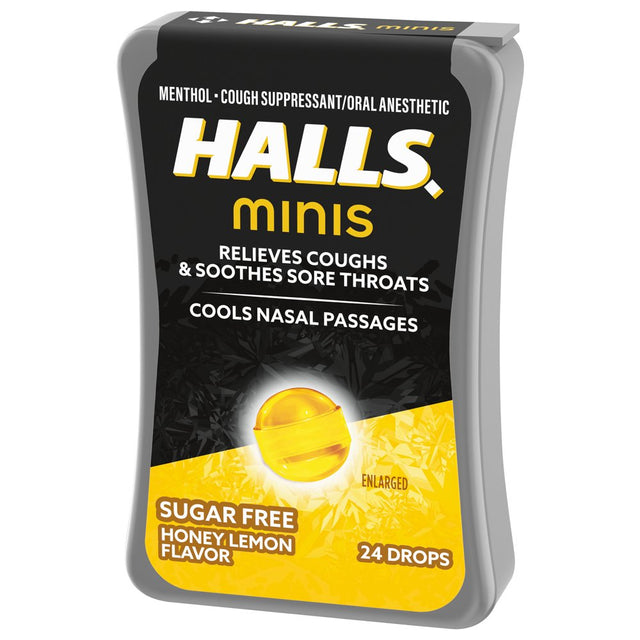 HALLS Minis Honey Lemon Flavor Sugar Free Cough Drops, 24 Drops