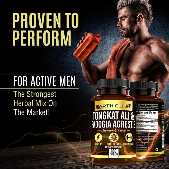 Fadogia Agrestis 600Mg and Tongkat Ali 500Mg Supplements (180 Capsules) - Made in USA - 3 Month Supply β 3Rd Party Tested - Long Jack - Tongkat Ali Fadogia Agrestis Supplements for Men
