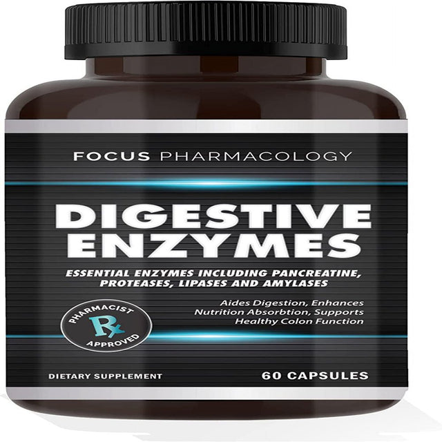 Focus Pharmacology Digestive Enzymes and Priobiotics Blend - 60 Ct Protease, Lipase, Lactase, Galactosidase, Acidophilus, Casei, Plantarum
