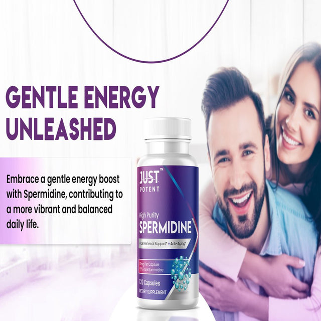 Just Potent High Purity (99%) Spermidine Supplement | 120 Capsules, 10Mg per Capsule, 4 Months of Supply | Cell Renewal Support and Anti-Aging