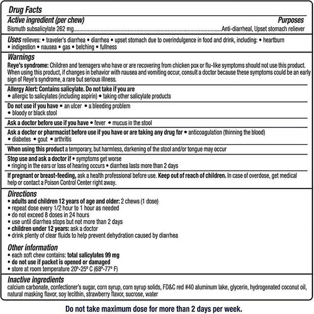 Kaopectate Soft Chews, Bismuth Subsalicylate, Anti-Diarrheal and Upset Stomach Reliever, 24 Ct