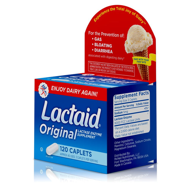 Lactaid Original Strength Lactose Intolerance Relief Caplets, 120 Ct