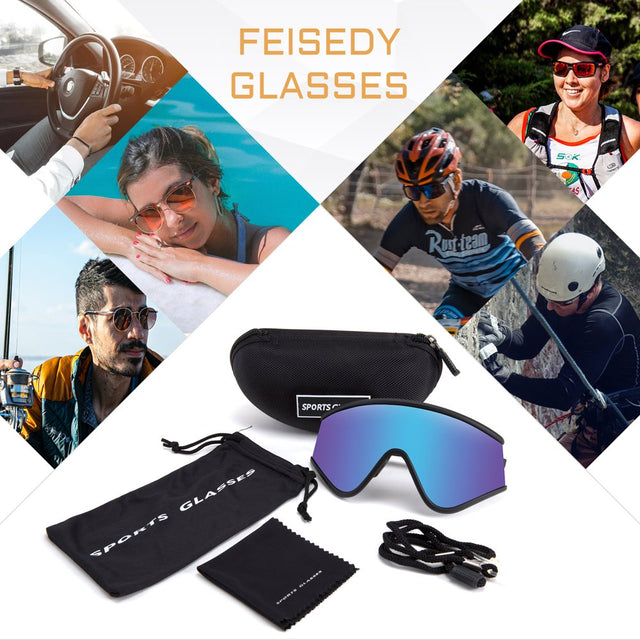FEISEDY Shield Wraparound Sports Sunglasses for Men Women Outdoor Windproof One Piece Cycling B9023