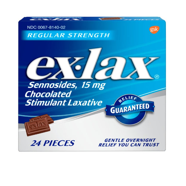 Ex-Lax Regular Strength Constipation Stimulant Laxative Chocolate Pieces, 24 Count