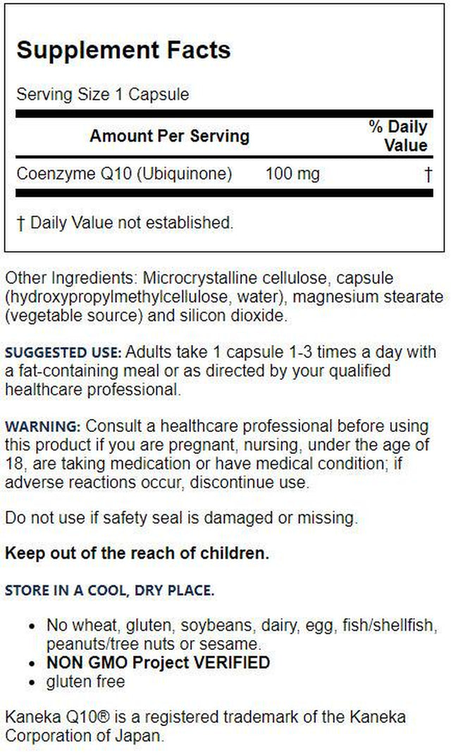 Jarrow Formulas, Inc. Vegan Co-Q10 Regular Strength 100 Mg 60 Veg Caps