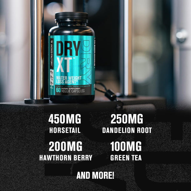 Jacked Factory Dry-Xt Water Weight Loss Diuretic Pills - Natural Supplement | Reduces Water Retention & Bloating | Dandelion Root Extract, Potassium, 7 More Powerful Ingredients - 60 Veggie Capsules