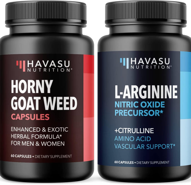 HAVASU NUTRITION L Arginine and Horny Goat Weed Bundle for Powerful Male Enhancing Supplement for Performance & Endurance Due to Increased Vascular Support