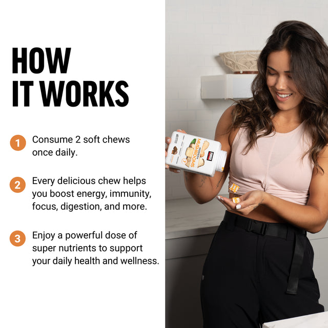 Force Factor Modern Mushrooms Soft Chews, Mushroom Supplement to Support Energy, Focus, Immunity, & Digestion with Cordyceps, Turkey Tail, Chaga, Reishi, & Lion’S Mane, Cinnamon Roll, 60 Soft Chews