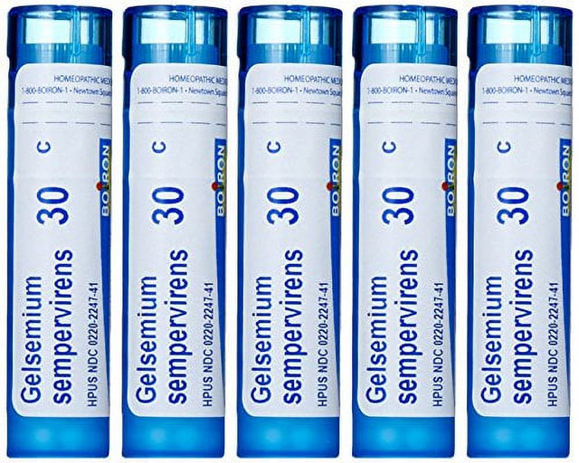 Boiron Gelsemium Sempervirens 30C (Pack of 5), Homeopathic Medicine for Stage Fright, Apprehension and Fever