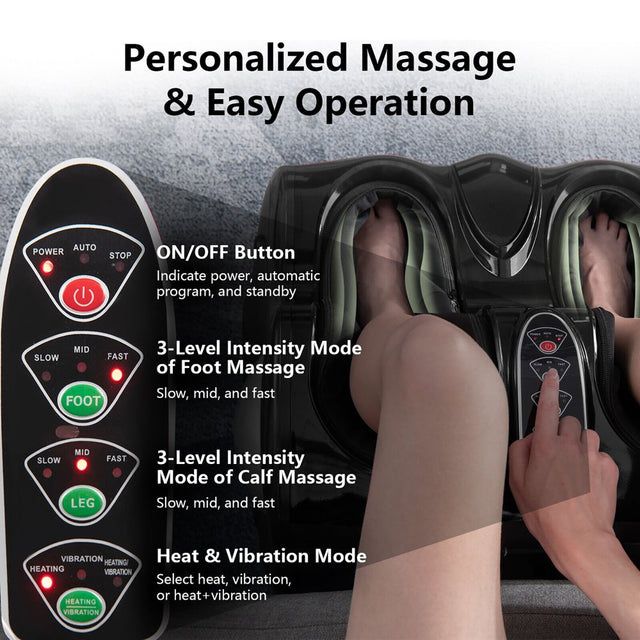 Gymax Foot & Calf Massager W/ Heat Vibration Deep Kneading Shiatsu Foot Massage Machine
