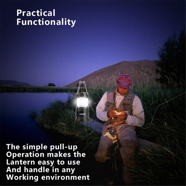 GEMEK 2 Pack LED Camping Lantern, Outdoor Portable Lantern, 6 AA Batteries Included (Black)