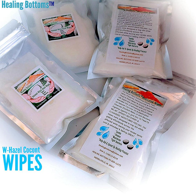 Healing Bottoms Witch Hazel Wipes, 1St Aid Fisure, Hemorrhoid, Vaginal Treatment W/ Coconut