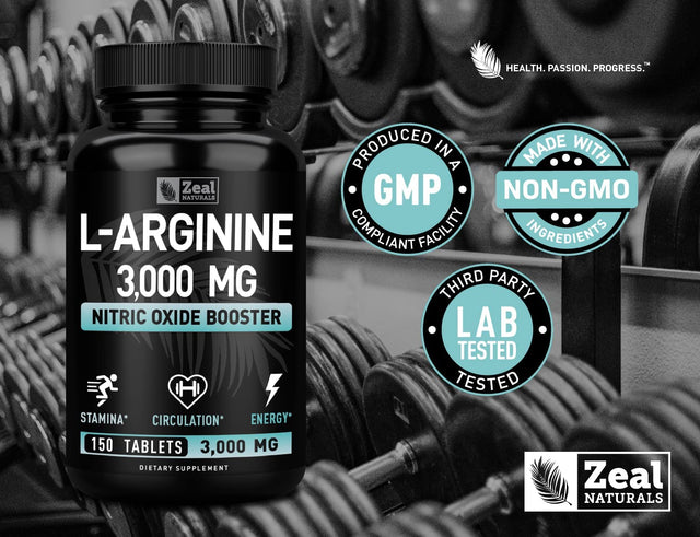 L Arginine 3000Mg Capsules (150 Tablets | 1000Mg) Maximum Dose L-Arginine Nitric Oxide Supplement for Supporting Muscle Growth, Vascular Function and Energy - Nitric Oxide Booster