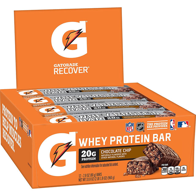 Gatorade Whey Protein Bars, Variety Pack, 2.8 Oz Bars, 18 Count (Pack of 1) and Gatorade Whey Protein Recover Bars, Chocolate Chip, 2.8 Ounce Bars (12 Count)