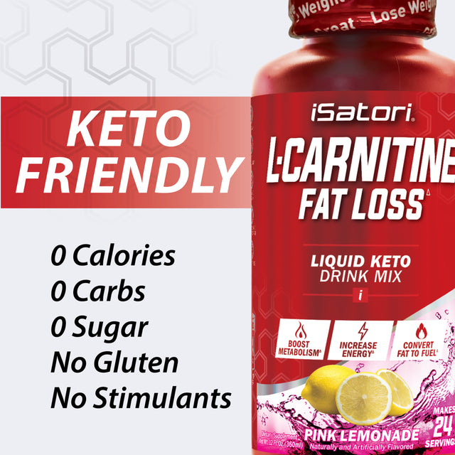 Isatori L-Concentrated Liquid Fat Burner and Metabolism Activator - Fat Loss for Health and Fitness - Keto Friendly Weight Loss - Stimulant Free - Pink Lemonade 1500Mg (24 Servings)