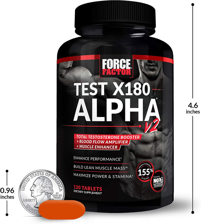 Force Factor Test X180 Alpha V2 Testosterone Booster for Men, Supplement with Testofen and Nitrates to Build Muscle and Strength, Boost Nitric Oxide, and Enhance Performance, 120 Tablets