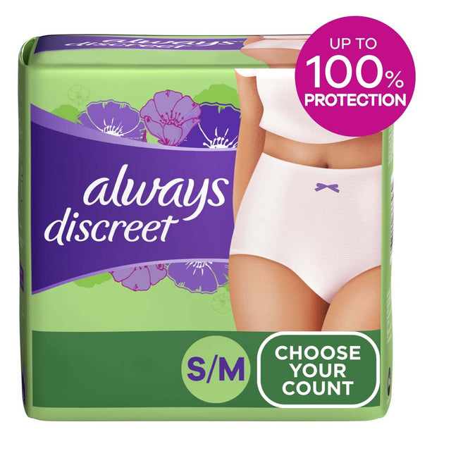 Always Discreet Adult Incontinence Underwear for Women, Size S/M, 32 CT