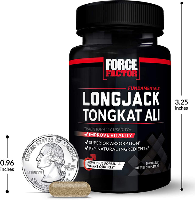 FORCE FACTOR Longjack Tongkat Ali 500Mg for Men, Longjack Extract to Support Male Vitality and Improve Drive, Longjack Capsules with Bioperine Black Pepper Extract, 30 Capsules