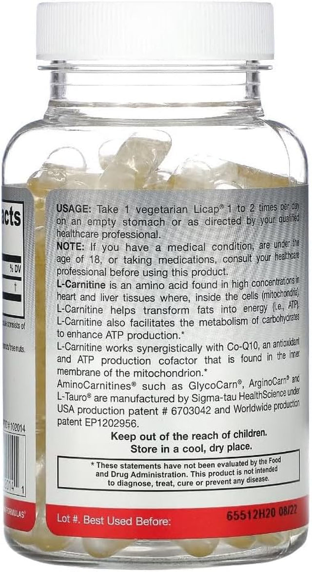 Jarrow Formulas L-Carnitine 500 Mg - 100 Veggie Licaps, Pack of 2