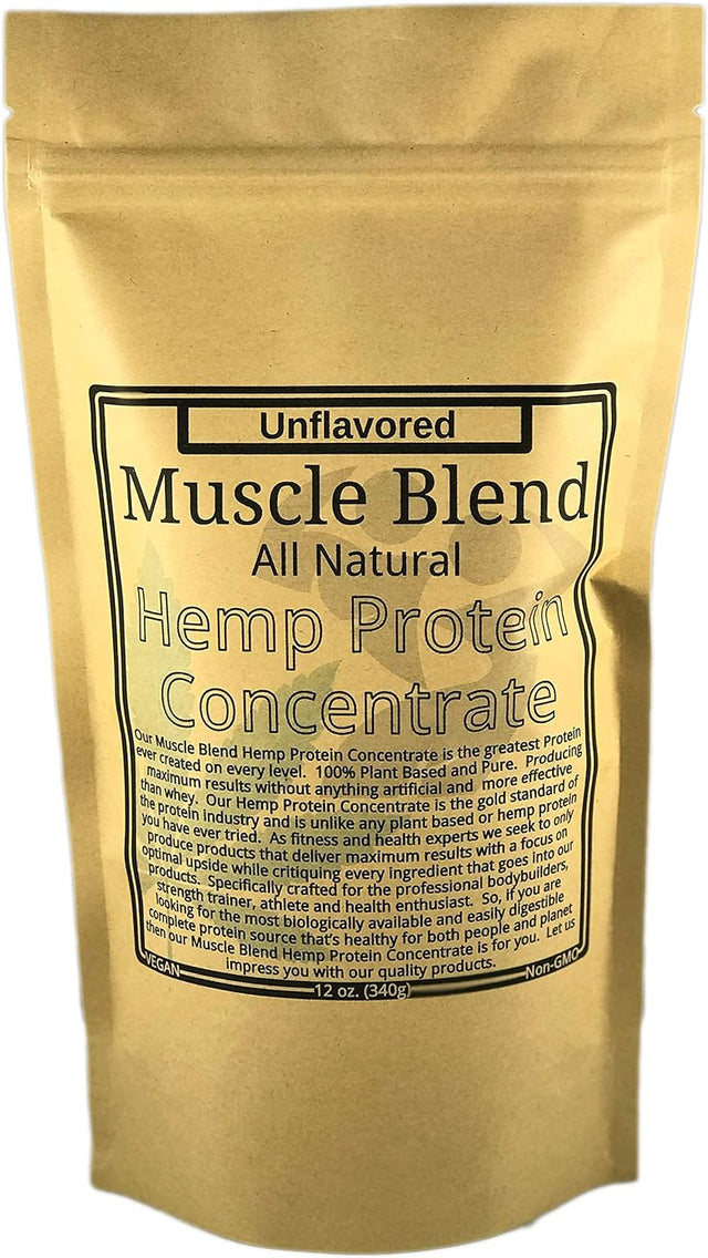 Hemp Protein Concentrate Powder, Raw Vegan, 100% Pure Unflavored, USA, Muscle Blend, 12 Oz Pouch