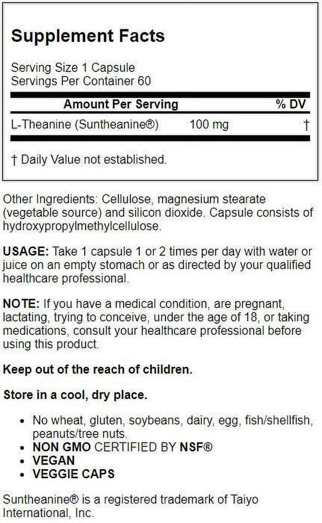 Jarrow Formulas Theanine , Promotes Relaxation, 100 Mg, 60 Caps