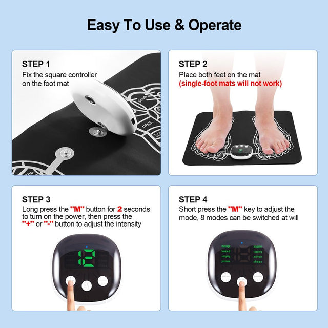 EMS Foot Massager Mat–Foot Stimulator Massager Pad–Foldable Feet and Calves Massage Machine with 8 Modes and 19 Intensity Levels, 2 Hours Long Battery Life, for Improved Circulation, Muscle Relaxation