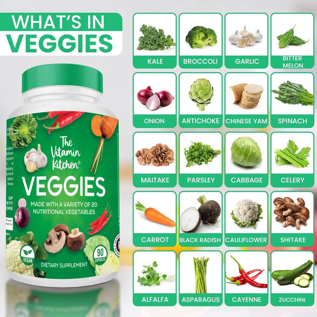 Fruits and Veggies Supplement- 90 Fruit and 90 Veggie Superfood Capsules-Soy and Vegan Free,100% Whole Natural Fruits and Vegetable Supplements for Adults by the Vitamin Kitchen (2-Pack)