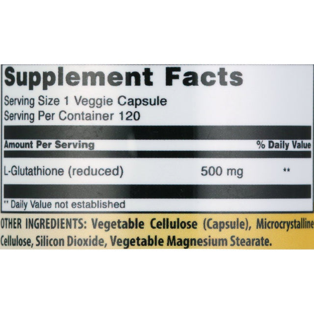 Amazing Formulas L-Glutathione, 500 Mg Veggie Capsules (120 Count)