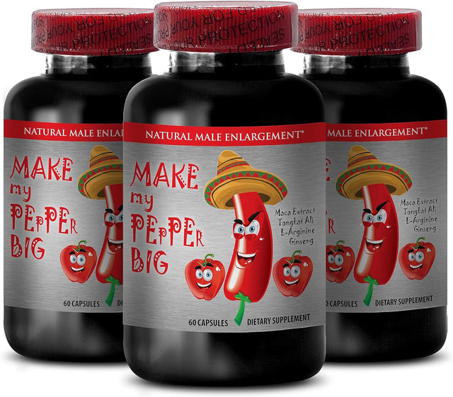 For Sexual Stamina - Make My Pepper Bigger Pills - Energy and Endurance, Longjack Pills, Libido Booster for Men, Male Enhancement Pills, Tongkat Ali Supplements, Maca Root Extract, 3 Bottles 180 Caps