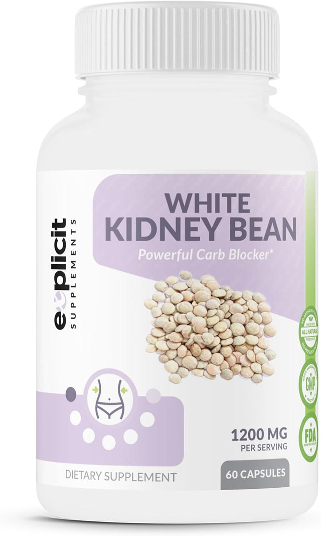 All Natural White Kidney Bean Extract, 1200Mg – Powerful Carb Blocker – Weight Loss Pills – Made in USA - 1 Month