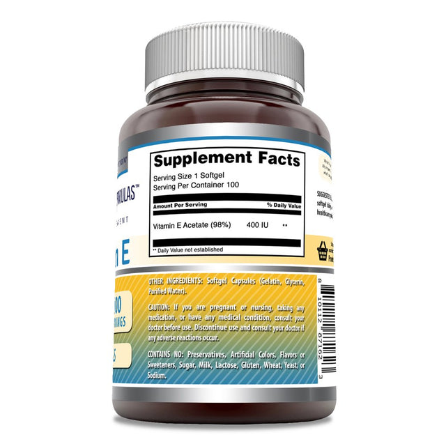 Amazing Formulas Vitamin E 400IU Supplement | 100 Servings | 100 Softgels