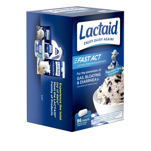 Lactaid Fast Act Lactose Intolerance Caplets, 96 Travel Packs of 1-Ct.
