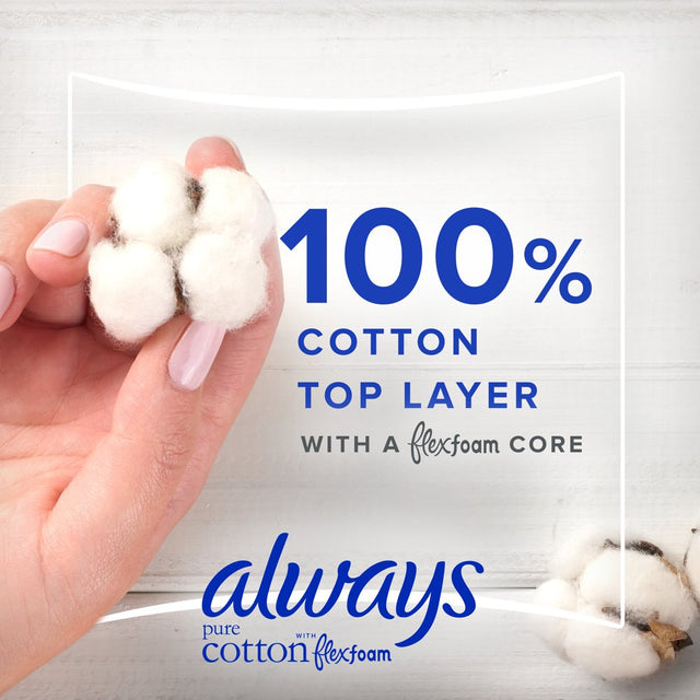 Always Pure Cotton Feminine Pads with Wings, Size 3, Extra Heavy Absorbency, 22 CT