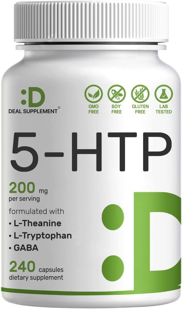 5-HTP 200Mg plus GABA, L-Theanine & L-Tryptophan, 240 Capsules | 98% High African Derived Griffonia Seed Extract | Complete Supports Calm & Relaxation