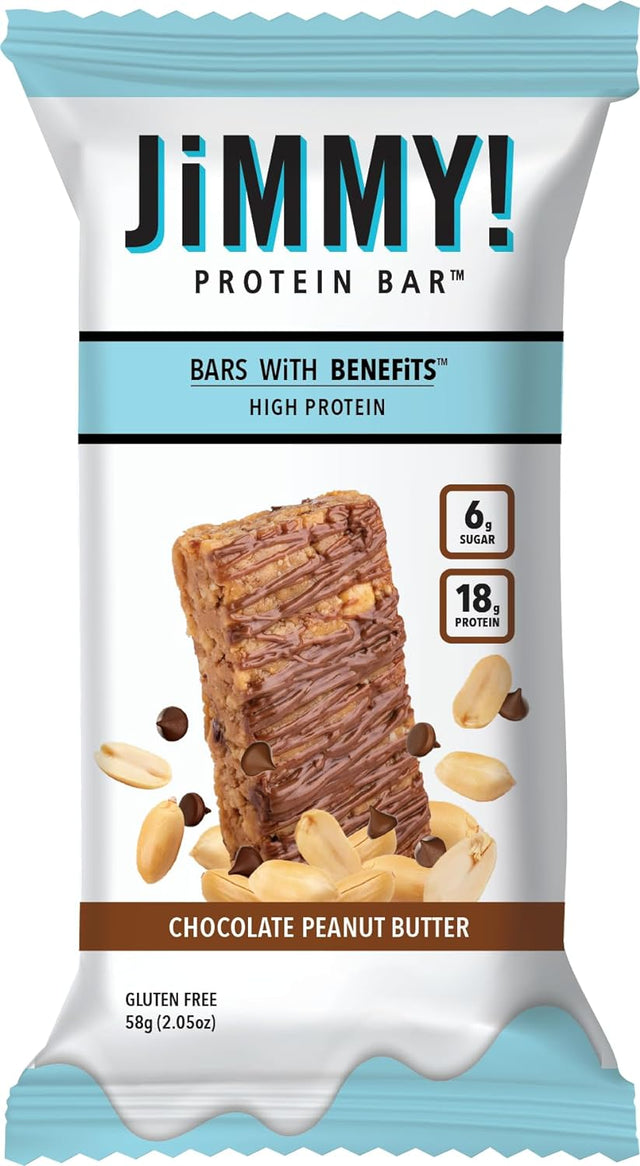 Jimmy! Protein Bar, Chocolate Peanut Butter, 12 Count - Energy Bar with 18G of Protein, Low Sugar, Gluten Free
