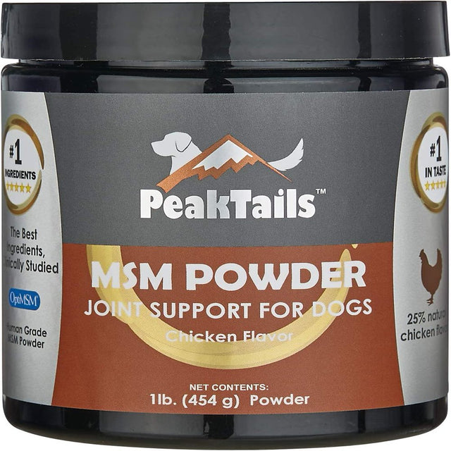 Kala Health Peaktails Chicken Flavored MSM Powder for Dogs, 1 Lb, Hip and Joint Support Supplement, 99.9% Pure Distilled MSM, Made in the USA
