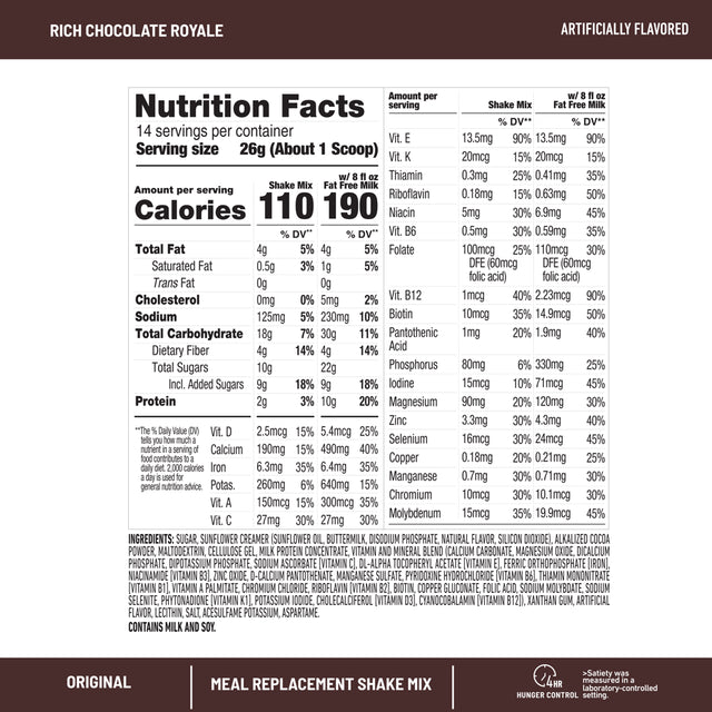 Slimfast Original Meal Replacement Shake Mix, Rich Chocolate Royale, 12.83 Oz.