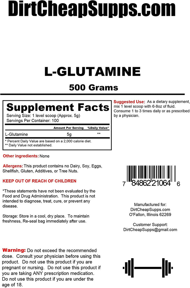L-Glutamine Powder 500G (100 Servings) Unflavored