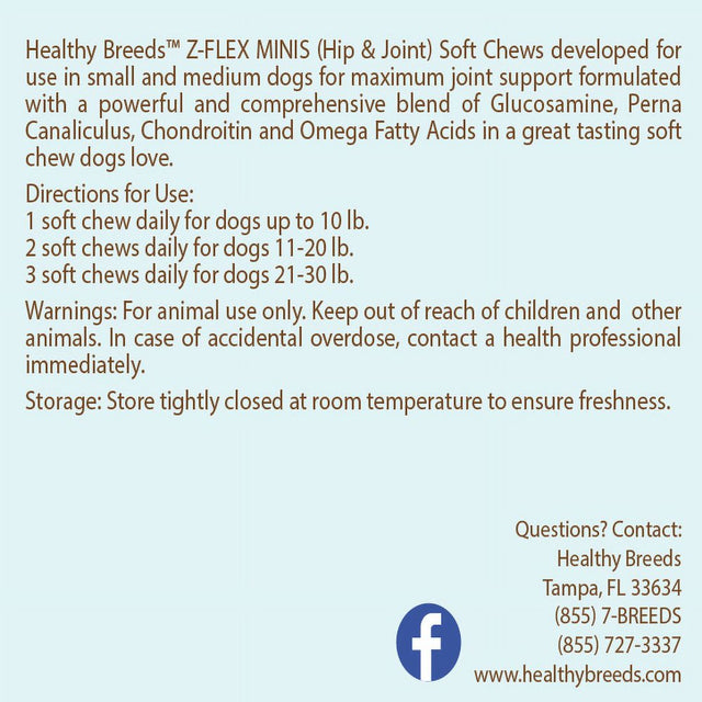 Healthy Breeds Boston Terrier Z-Flex Minis Dog Hip & Joint Support Soft Chews 60 Count
