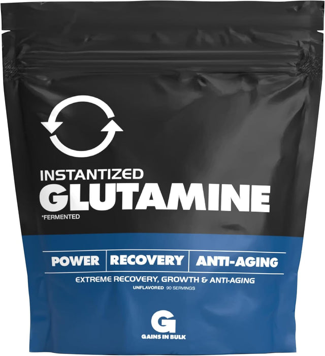 Gains in Bulk Fermented Glutamine - Extreme Muscle Recovery, Anti-Catabolic L-Glutamine for Protection & Recovery from Physical & Mental Stress | Promotes Longer State of Muscle Growth (500 Grams)