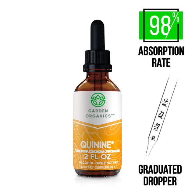 Garden Organics Quinine Tincture Alcohol-Free Extract, Wildcrafted Cinchona Cinchona Officinalis Promotes Muscle Relaxation 2 Oz