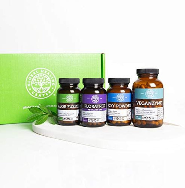 Global Healing Center Gut Health Kit - 30-Day Program for Complete Digestive Maintenance, Includes: Prebiotic, Probiotic, Intestinal & Colon Cleanse, Aloe Vera Supplements for Adult Women & Men